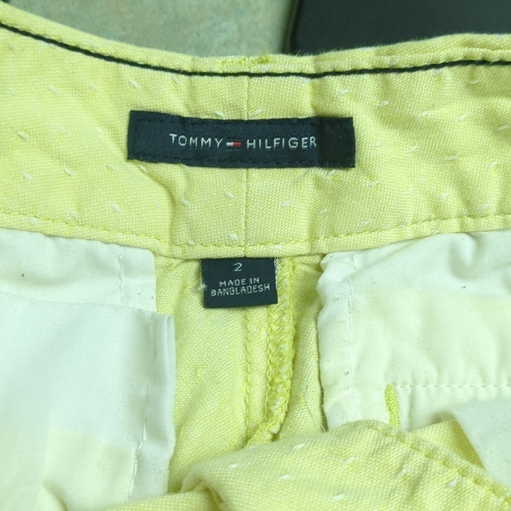 Tommy Hilfiger Preppy Yellow Textured Longer Length Shorts - Picture 3 of 4